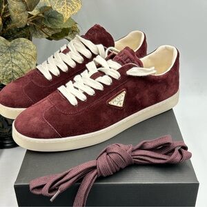 Men’s Prada triangle logo suede sneakers size 8.5 US made in Italy